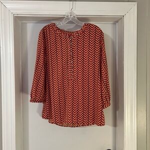 Banana Republic Blouse Womens Size L Orange/Turquoise Geometric Print NWOT